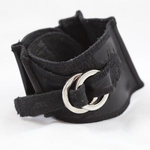 Image of Black Leather H(om)e Cuff Bracelet