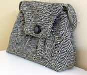 Image of Herringbone Wool Shoulder Bag Purse, Olive Green and Cream 