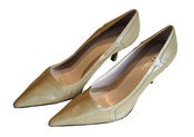 Image of Leather Court Pumps (Beige)