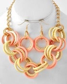 Image of PINK IVORY GOLD TONE NECKLACE & EARRING SET 