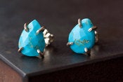 Image of Faceted Blue Turquoise Stud Earrings in 14kt Gold