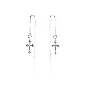 Image of Small Cross Thread Chain Earrings Silver