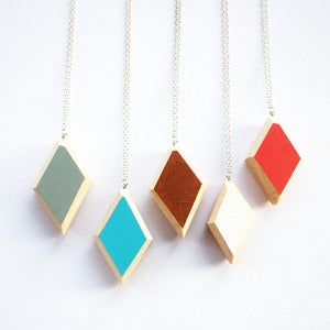 Image of Wooden Geo Diamond Necklace with a Colour Pop!