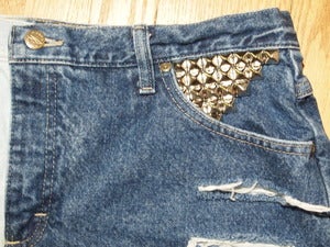 Image of High Waisted Distressed With Angled Pyramid Studded Pocket