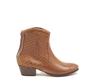 Image of Miista Jana Tan and Orange Leather Woven Ankle Boots