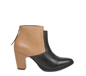 Image of Miista Aile Camel and Black Ankle Boots Gold Heel