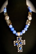 Image of N1108 Periwinkle agate with crystal and sterling cross pendant