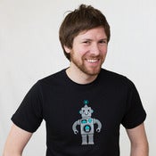 Image of Robot with Cupcake Adult Short Sleeve Organic Tee 