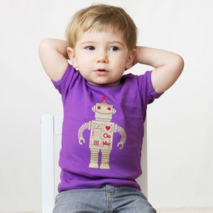 Image of Gold on Purple Sparkle Robot Short Sleeve Organic Onesie/Tee