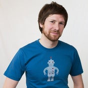 Image of Silver on Blue Sparkle Robot Short Sleeve Organic Adult Tee