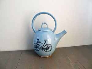 Image of Porcelain Teapot with Bicycle Design