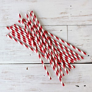 Image of LONG RED Stripe Paper Straws