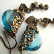 Image of Nouveau Aquamarine Czech & Smokey Topaz Chandeliers