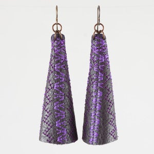 Image of Emily Floyd Leather Cone Earrings in Purple