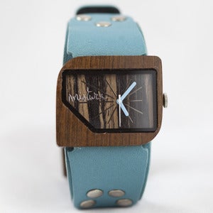Image of Mistura Wooden Watch with Turquoise Wrist Strap