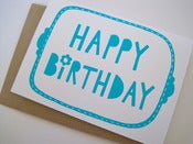 Image of HAPPY BIRTHDAY greetings card in turquoise