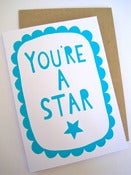 Image of YOU'RE A STAR greetings card in turquoise