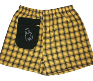 Image of Yellow and Black Flannel Boxers with Zipped Pocket