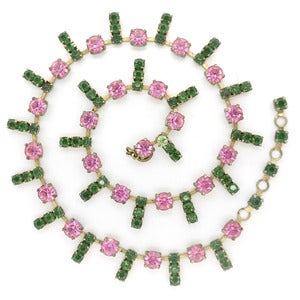 Image of Vintage Pink & Green Deco Paste Ornate Rhinestone Collar Necklace