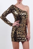 Image of Gold Sequin leaf print dress