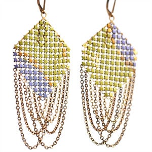 Spring Green Swagged Mesh Earrings