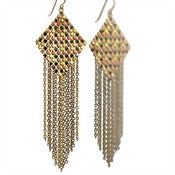 Image of Pixelated Diamond Fringed Mesh Earrings