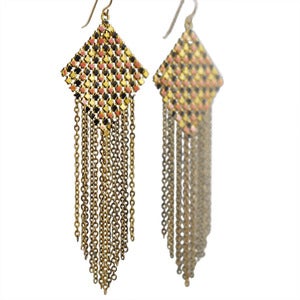 Pixelated Diamond Fringed Mesh Earrings