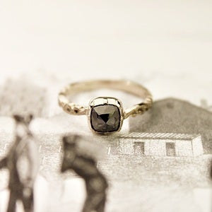 Image of 18ct white gold, black cushion diamond ring {No.7}