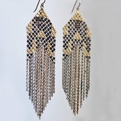Image of Large Fringed Banner Earrings - Black + Gold