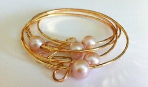 Image of Pink Freshwater Pearl Gold Bangle