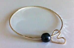 Image of Freshwater Pearl Sterling Silver Bangle with Heart Charm