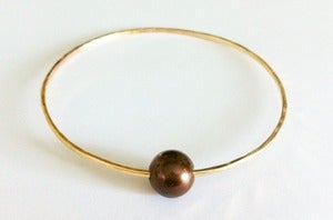 Image of Chocolate Freshwater Pearl Gold Bangle