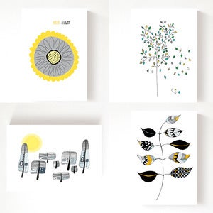 Image of I Love Grey & Yellow - set of 4 postcards