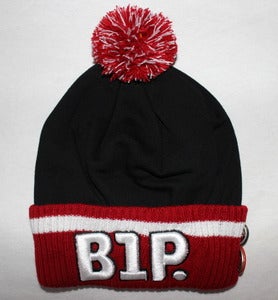 Image of Red/Black Pom Beanie