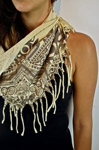 Image of Tassle Shawl- 2 Color Print- Cream