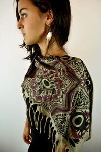 Image of Tassle Shawl- 2 Color Print- Sand