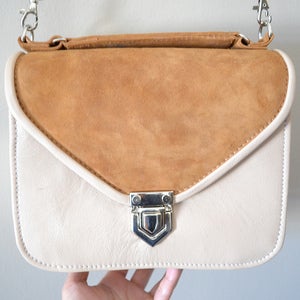 Image of Mady Nude, gold & brown suede leather crossbody bag