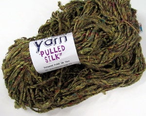 Image of Overdyed Reclaimed Pulled Silk Yarn: Pea Soup