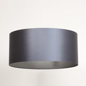 Image of Gunmetal silk lampshade with silver geometric on dark grey fabric 80cm 