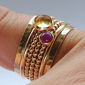 Image of Ruby & Citrine Stackable Birthstones Mothers rings - Personalized Jewelry