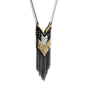 Pieced Badge Necklace w/ Fringe - Vintage Framed Mesh