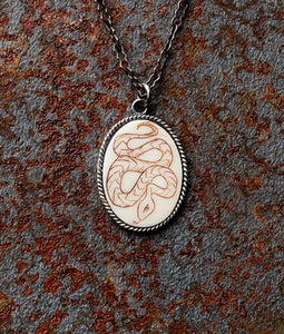 Image of Small Snake Scrimshaw on Pre-ban Ivory Piano Key