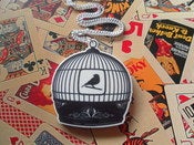 Image of Acrylic Printed Vintage Style Old Fashioned Bird Cage Necklace Rockabilly Kitsch Retro Necklace 