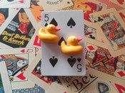 Image of Rubber Duck Funfair Bathtime Rubber Duckie Kitsch Retro Bird Earrings