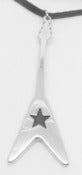 Image of STERLING SILVER FLYING V GUITAR PENDANT on LEATHER STRAP