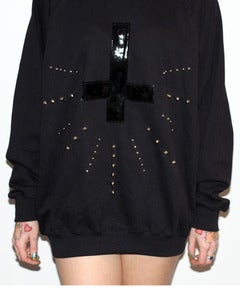 Image of Unisex Sweatshirt with Black PVC Upside Down Cross and Studs