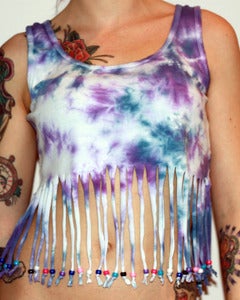 Image of Tie Die Crop Top with Fringing and Beads