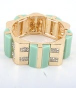 Image of STRETCH MINT GREEN GOLD & RHINESTONE CUFF