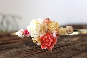 Image of Salmon & Ivory Floral Bouquet Headband