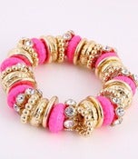 Image of CHUNKY PINK GOLD & RHINESTONE STRETCH BRACELET